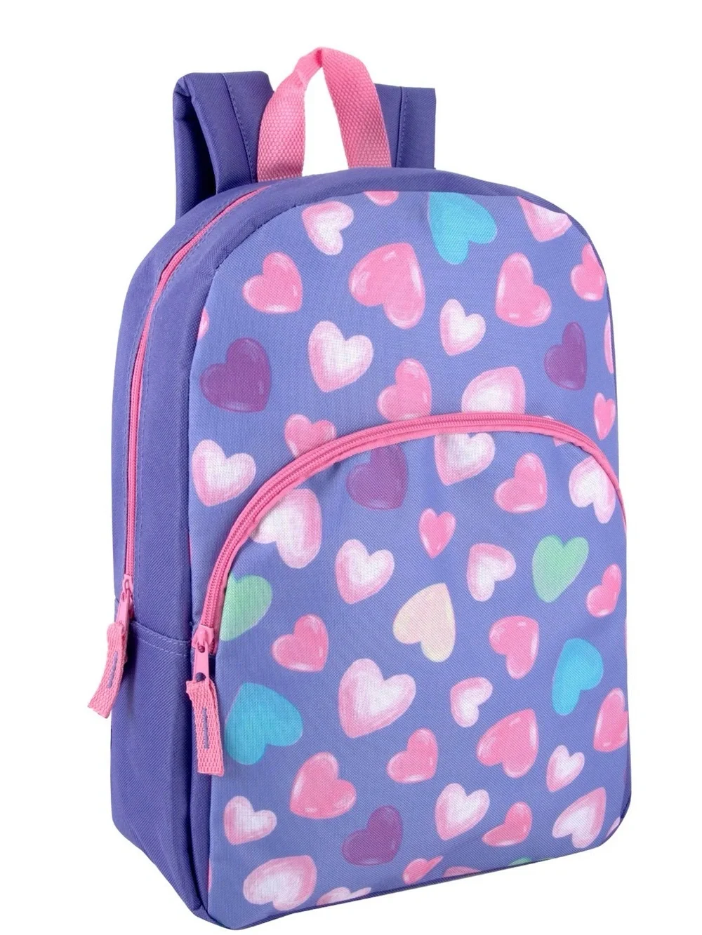 Kids Purple Heart Print Backpack with Pink Accents